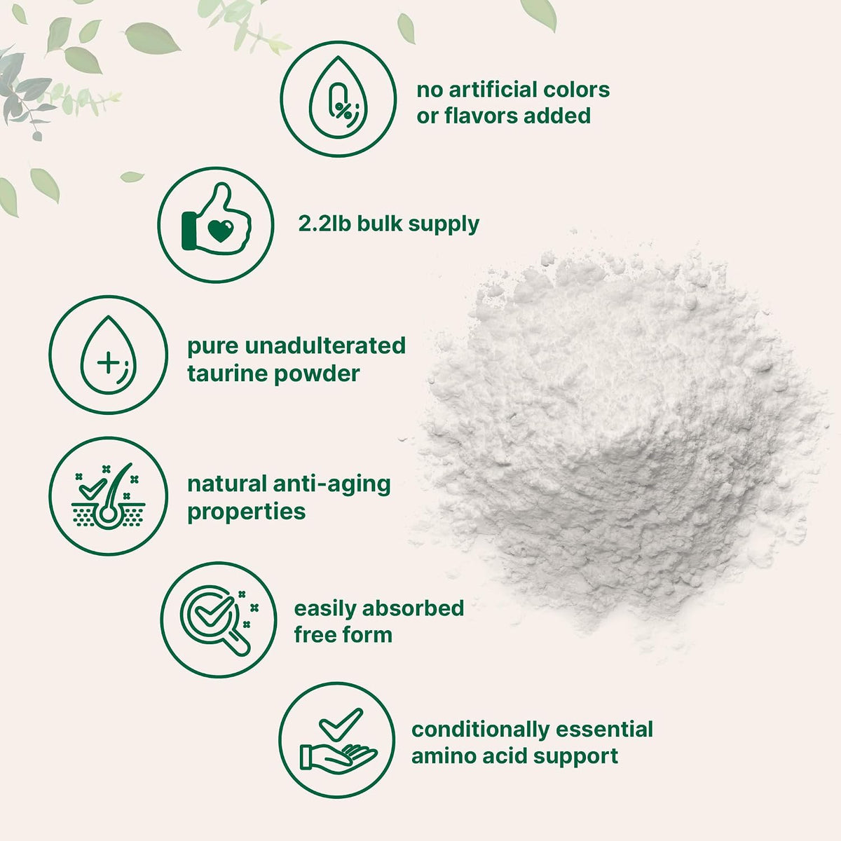 Micro Ingredients unflavored taurine powder scoop and texture view
