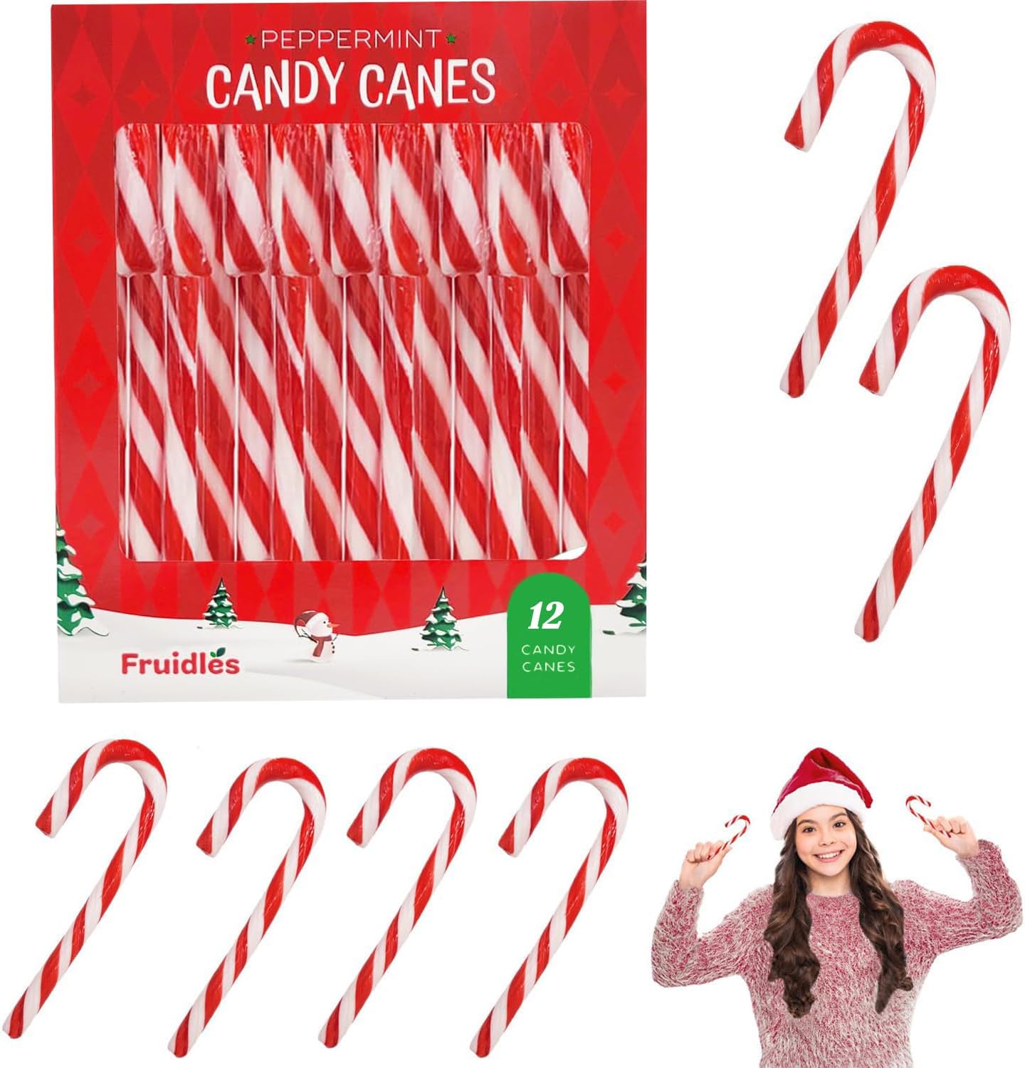 Fruidles Christmas Peppermint Candy Canes 12 Pack front view holiday lollipops box