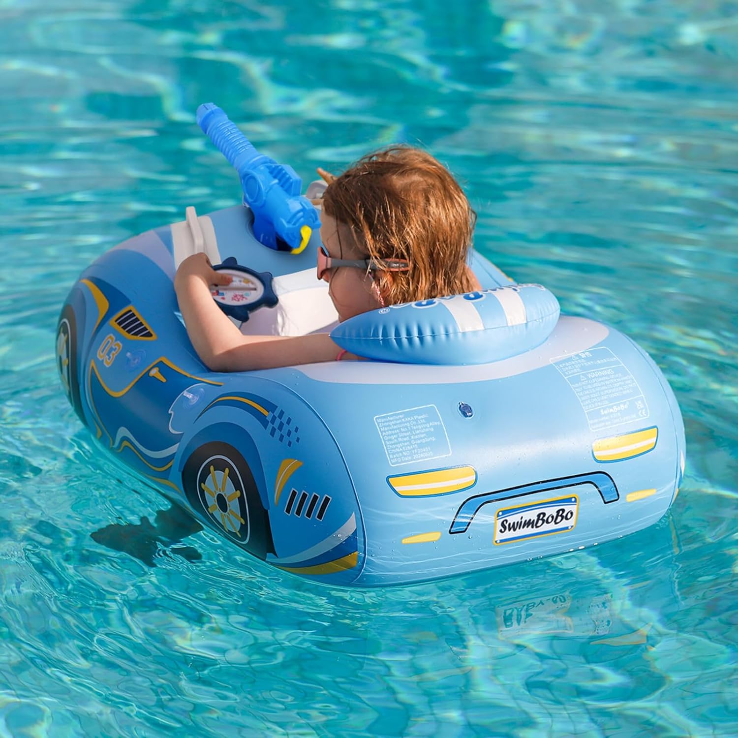 Free Swimming Baby Swimbobo Toddler Pool Float front view blue car