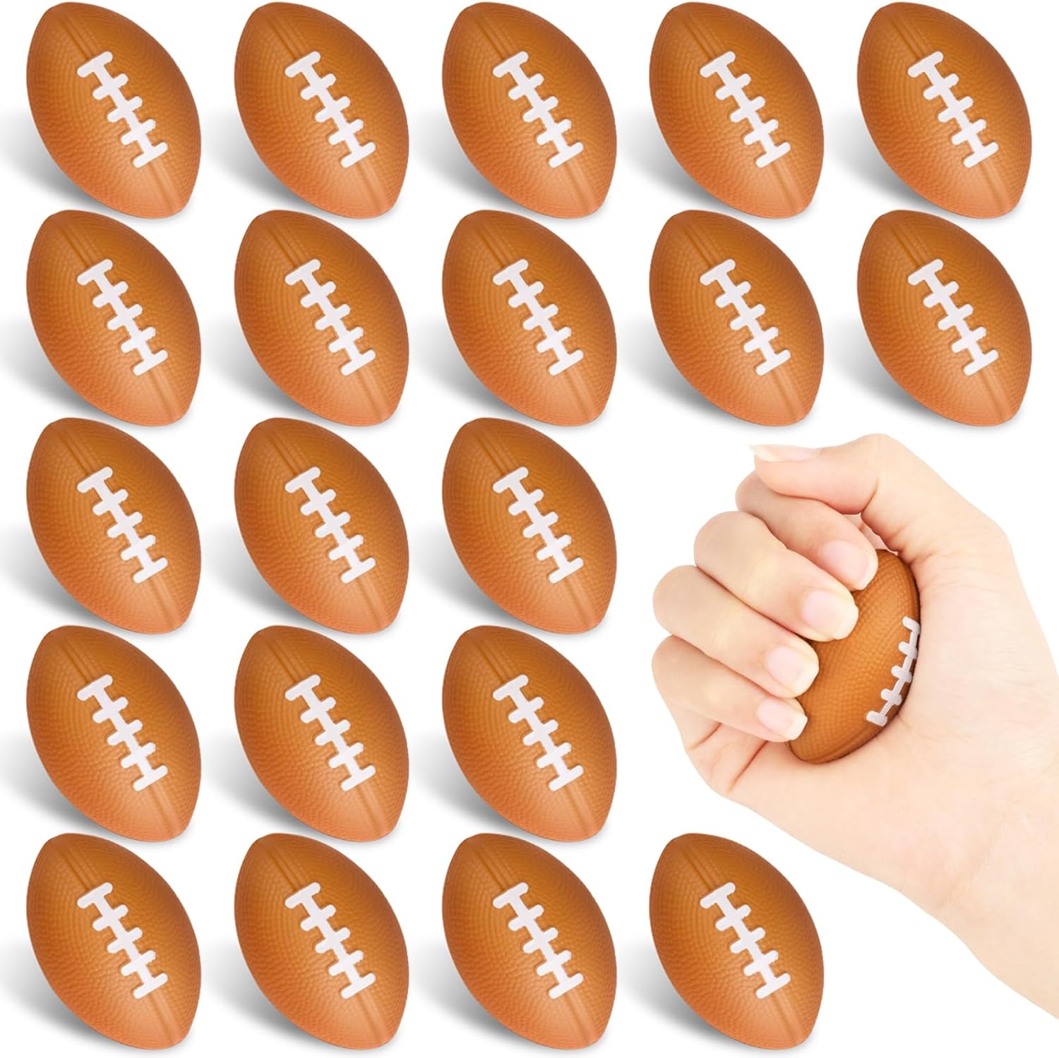 Hxezoc mini football stress balls pack of twenty front view for party favors.