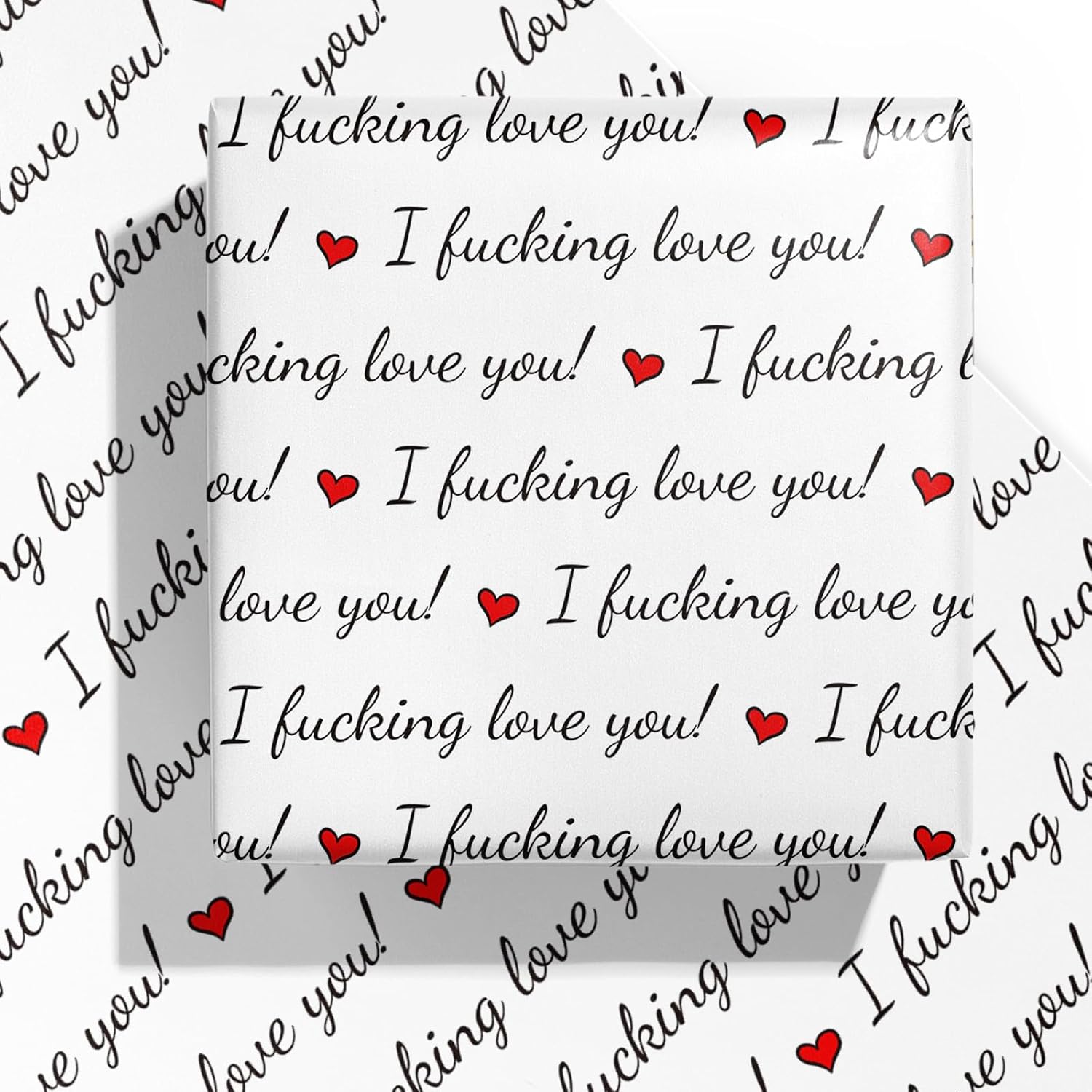 WRAPAHOLIC funny valentines day wrapping paper sheet front view featuring text design