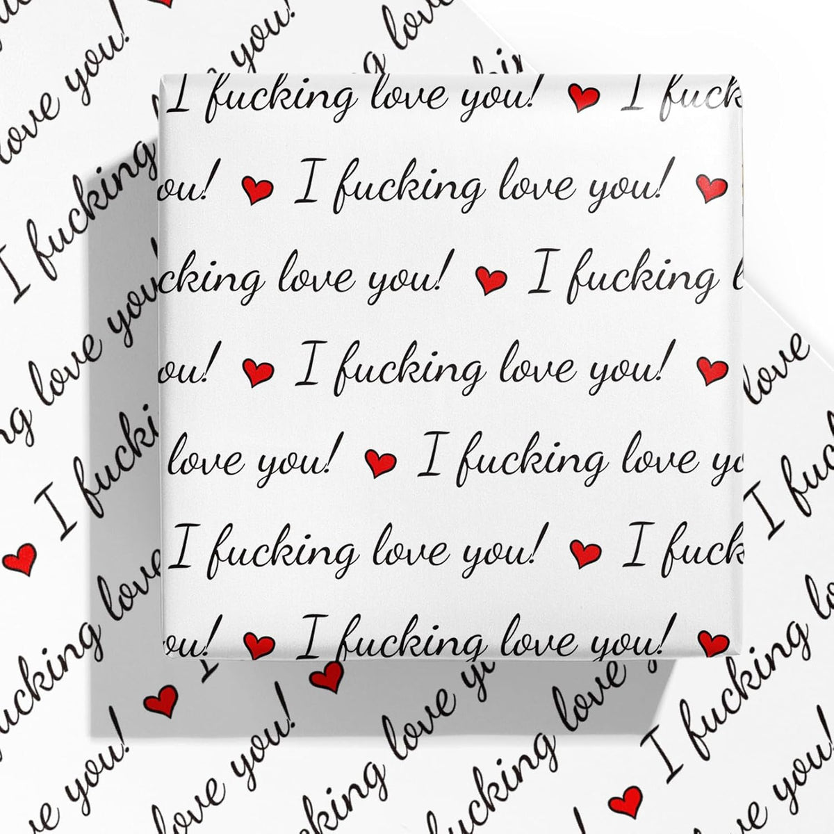 WRAPAHOLIC funny valentines day wrapping paper sheet front view featuring text design