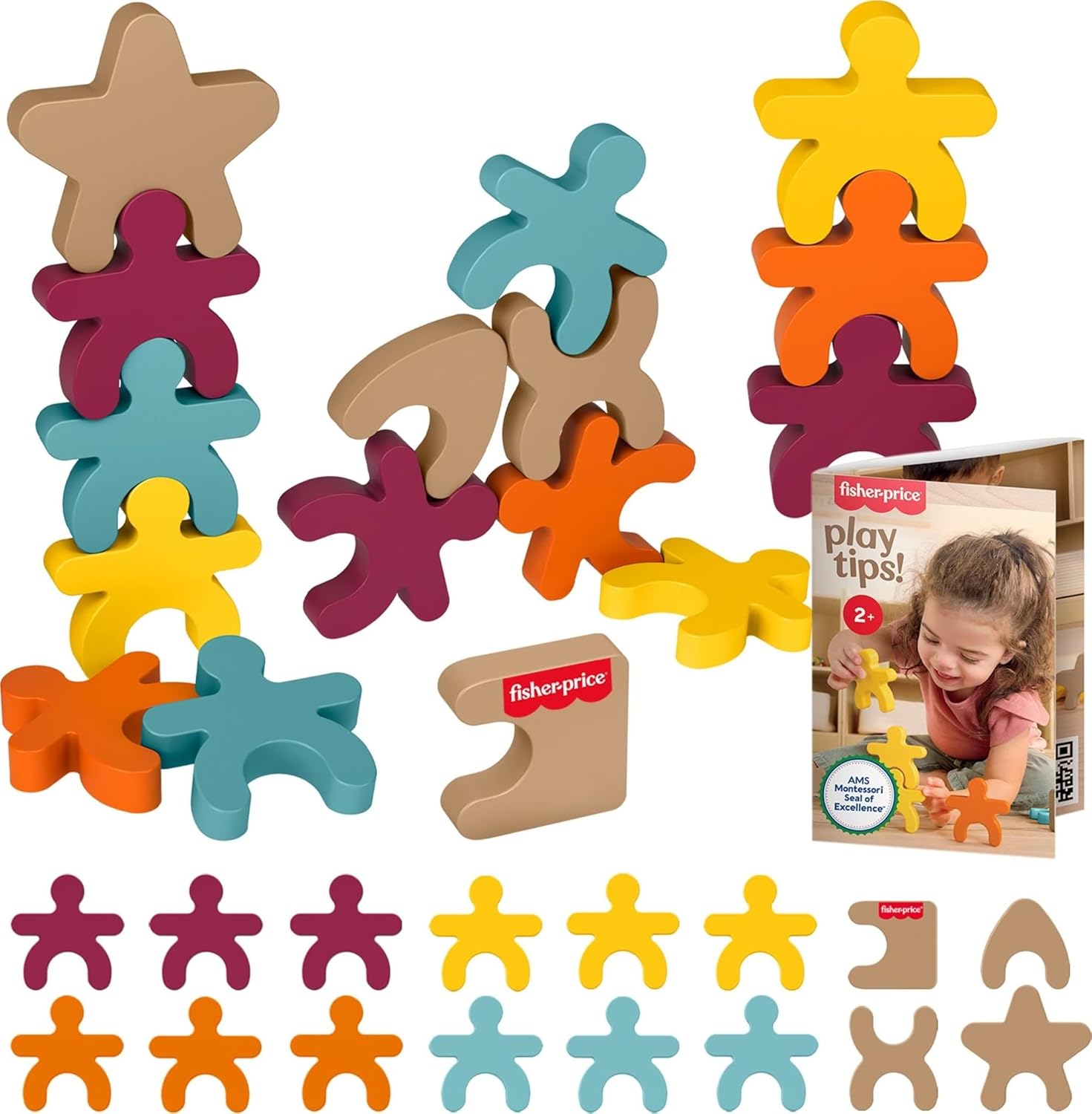 Fisher-Price Wood Montessori Stacking Shapes set front view