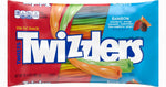 Back label of TWIZZLERS Twists Rainbow Candy showing nutrition facts and kosher certification