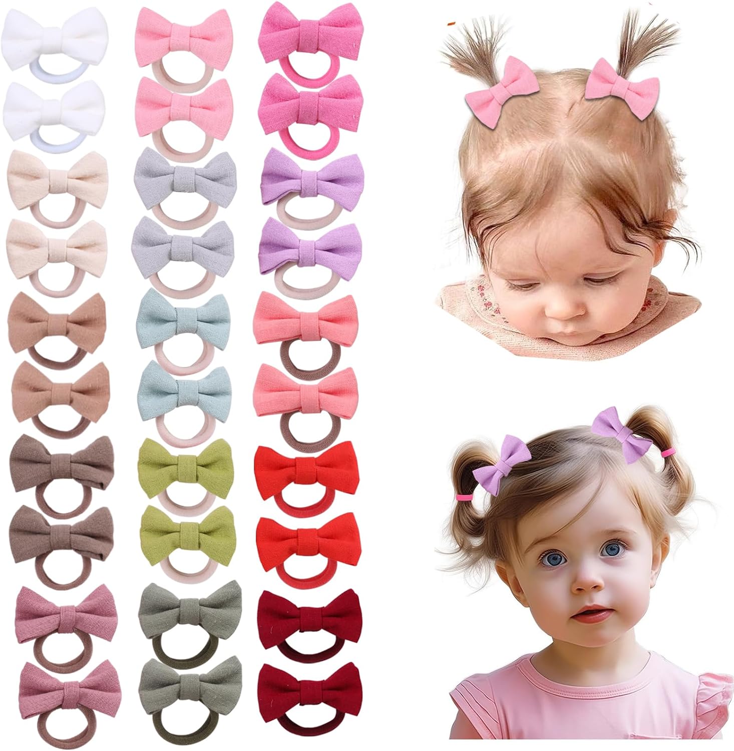YWAOAIJD 30 piece set of baby girls hair ties with dark linen bows front view