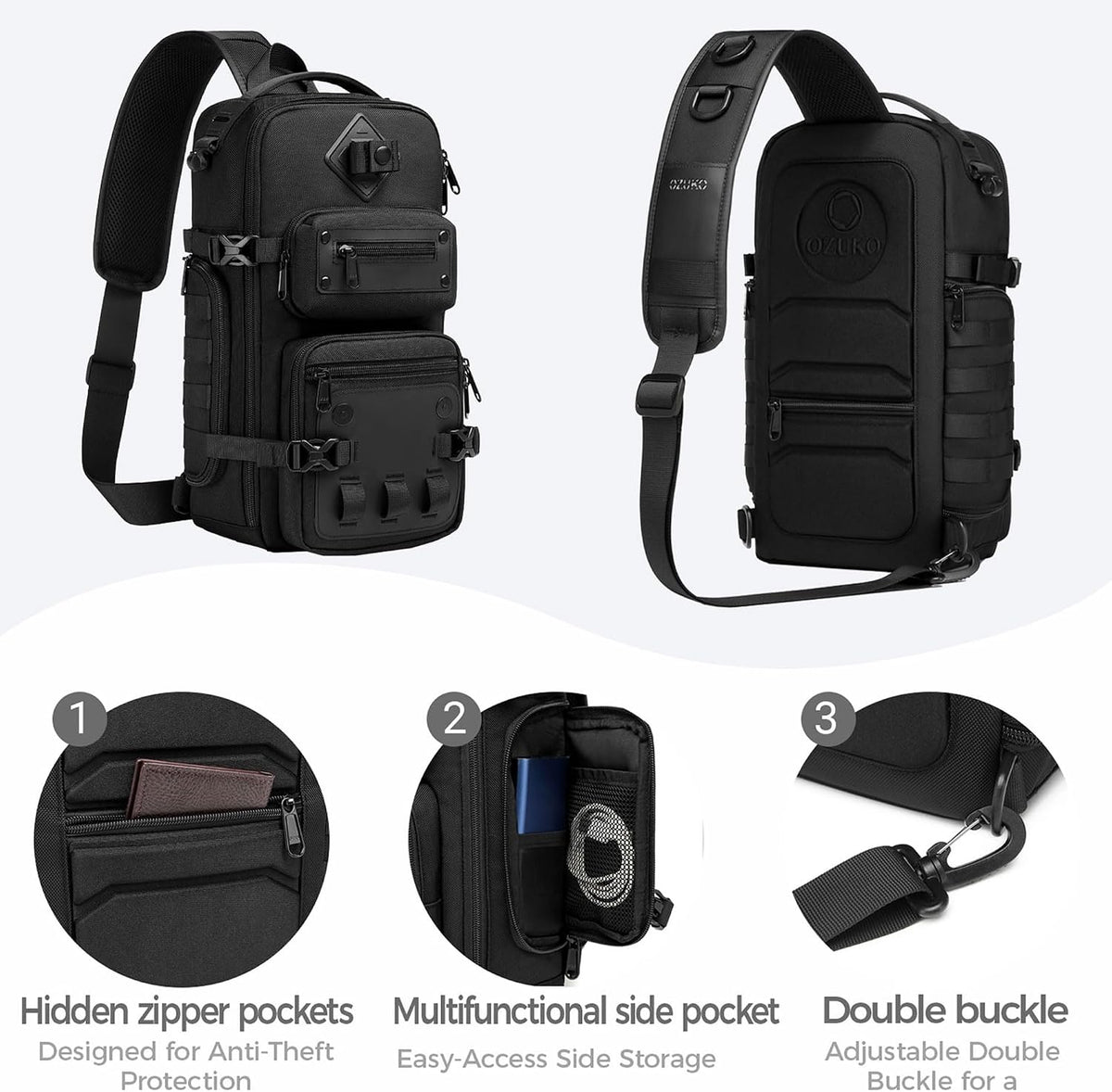OZUKO mens sling bag breathable 3D mesh back panel