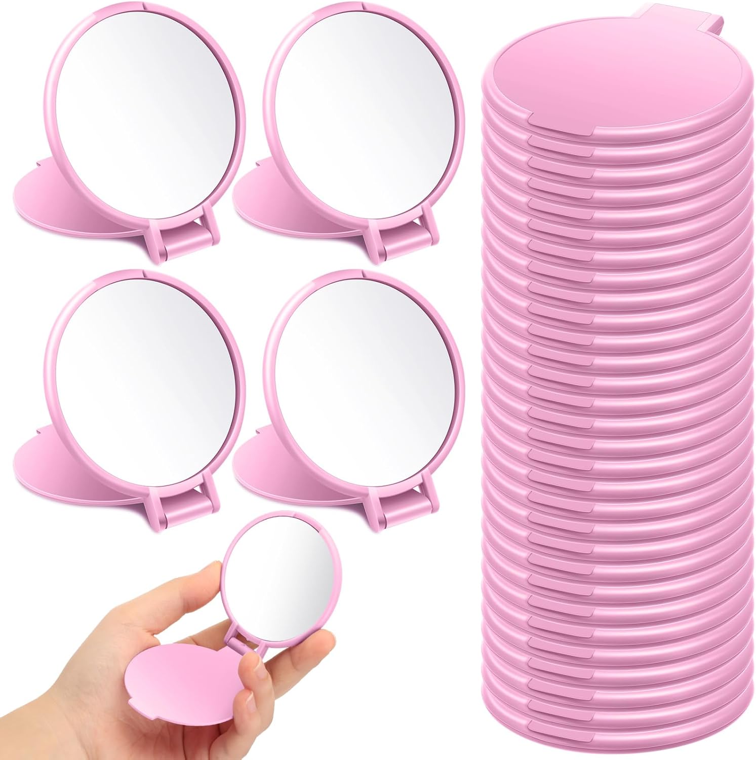 Saysurey mini pink compact mirror bulk pack front view showing the sleek round folding design