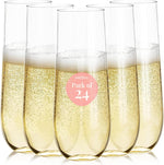 Prestee Stemless Plastic Champagne Flutes 24 pack front view for party planning