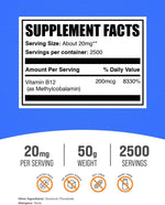 BulkSupplements Vitamin B12 1 percent powder supplement facts label
