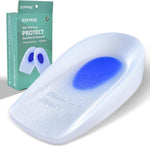 SagaSave Premium Gel Heel Cups front view showing milky white silicone texture for shock absorption.