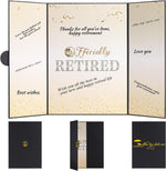 JoyrnalK large black and gold retirement party guest book card.