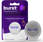 BURST Expanding Dental Floss Mint Eucalyptus front view packaging showing black woven thread