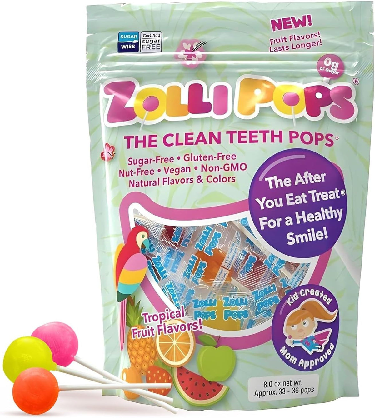 Zollipops Clean Teeth Lollipops, Anti Cavity with Xylitol, Sugar Free Candy for a Healthy Smile Great for Kids, Diabetics and Keto Diet, Natural Fruit Variety, 5.2oz - Image 9