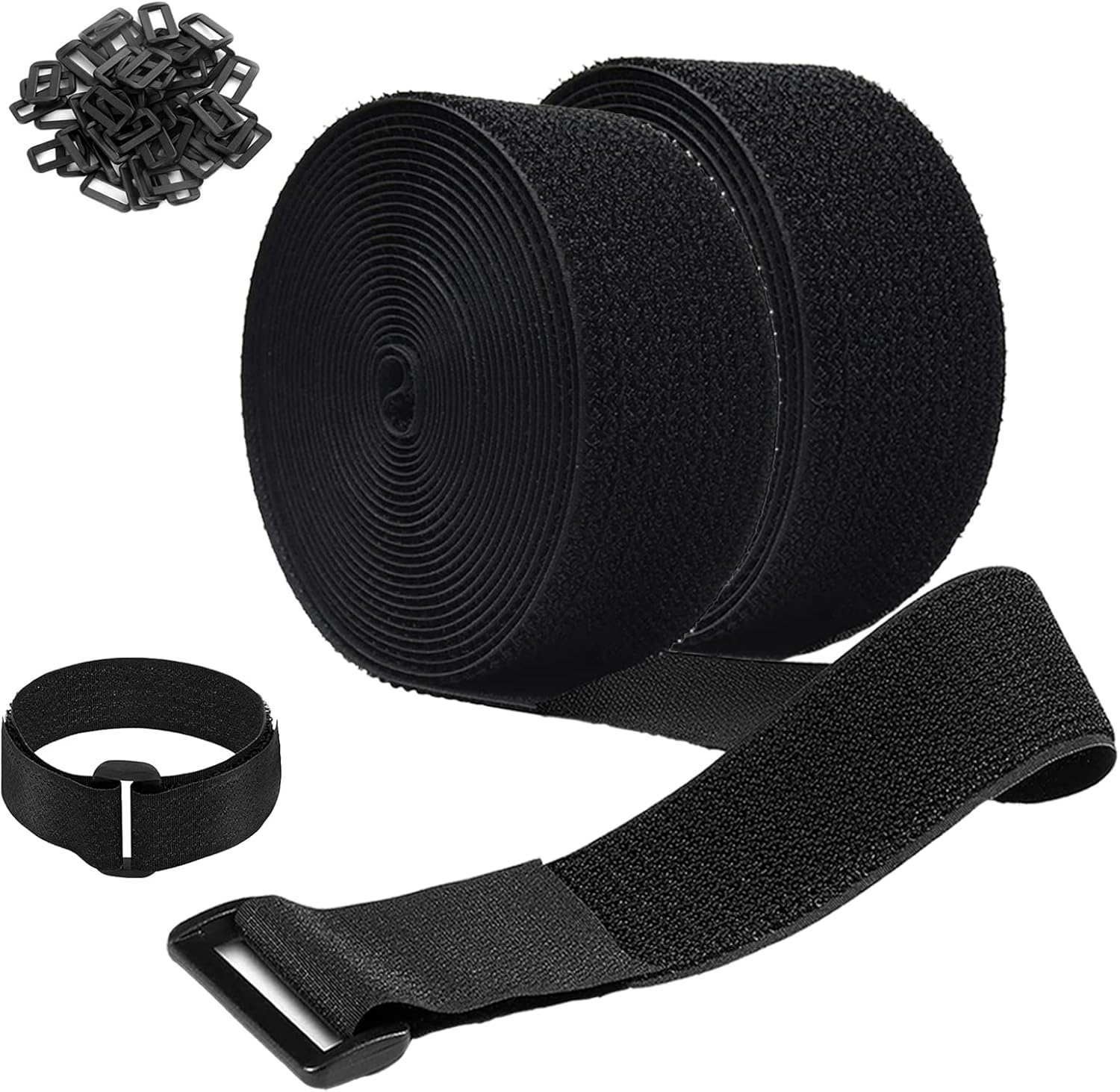Jumpso heavy duty nylon cable straps front view showing two black rolls and buckles packaging.