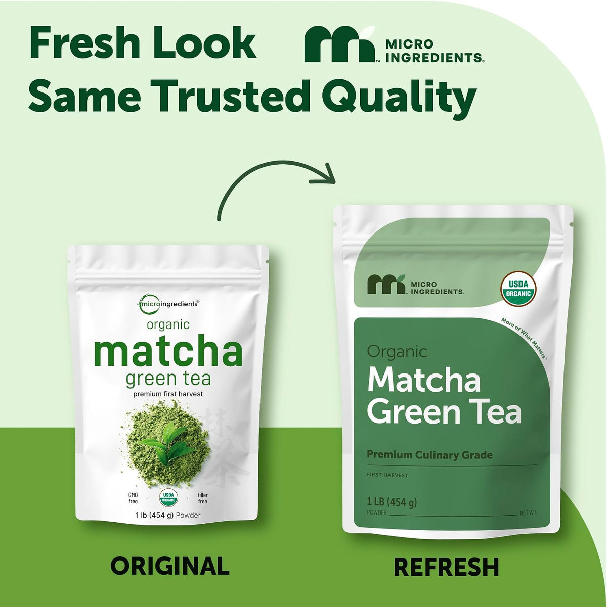 Micro Ingredients Organic Matcha Green Tea Powder back label showing nutrition facts