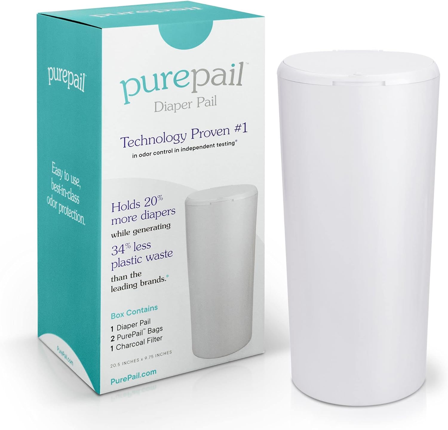 Dooli PurePail Classic Diaper Pail White front view for odor control