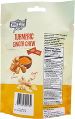 Back label view of the 615 Plus Turmeric Ginger Chew showing ingredients and nutritional facts.