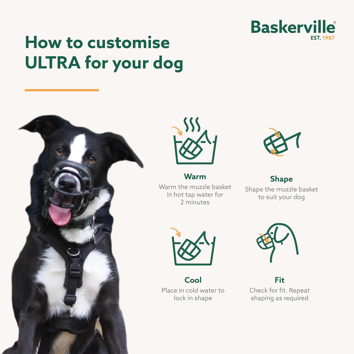 Baskerville muzzle adjustable neoprene padded straps