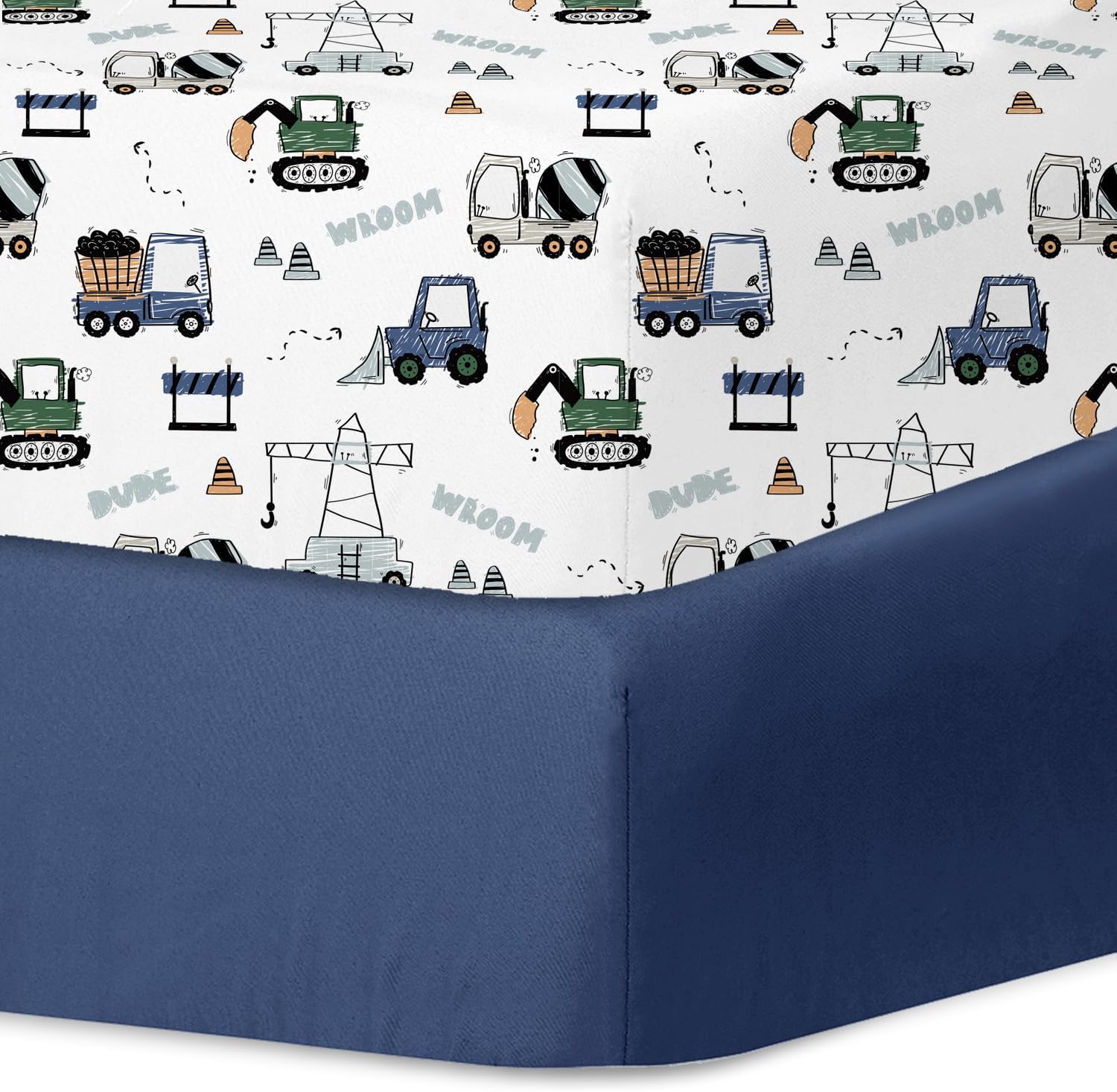 Little Grape Land 2 pack navy trucks crib sheets front view