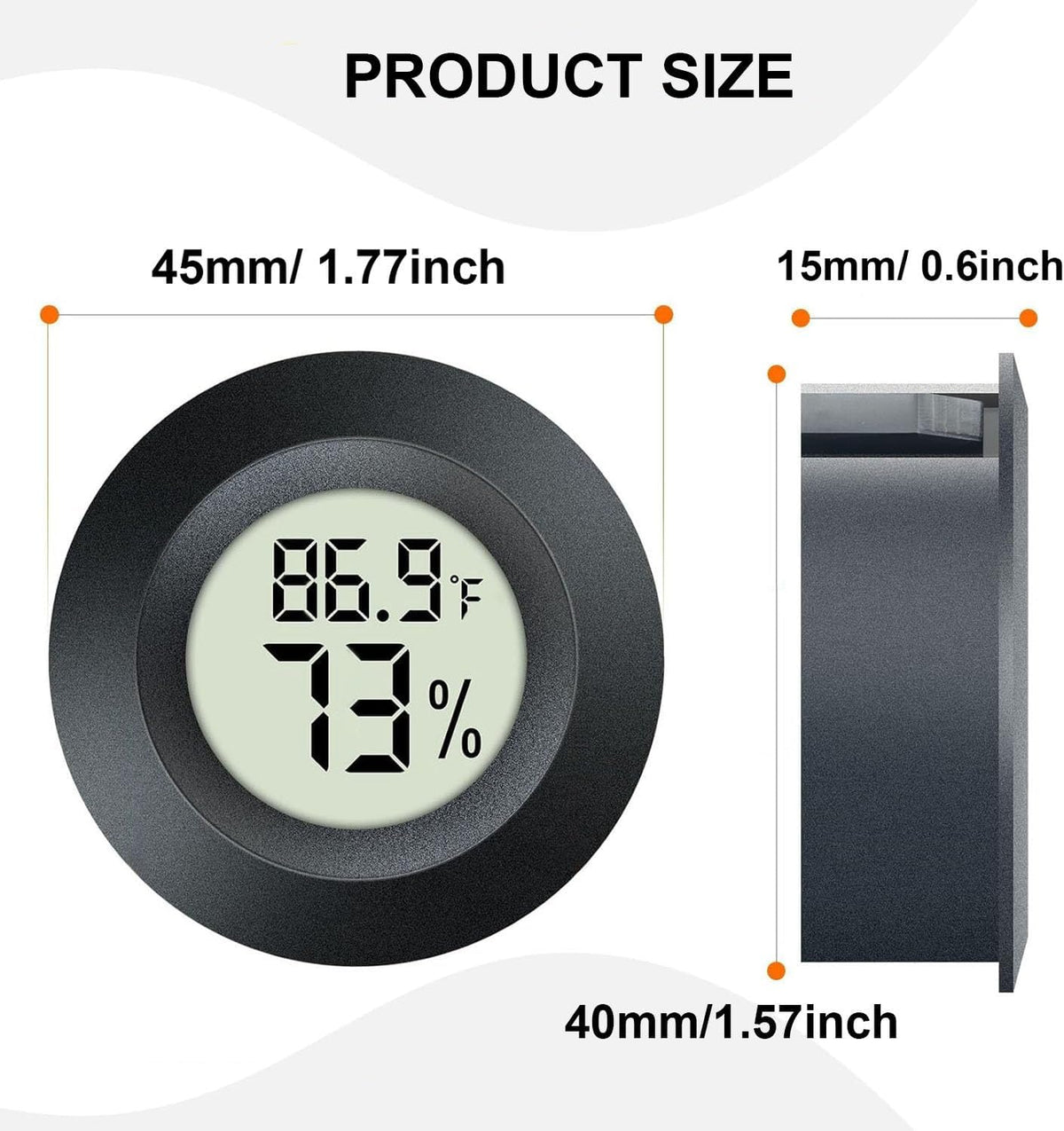 Jedew mini humidity monitor showing LCD screen details