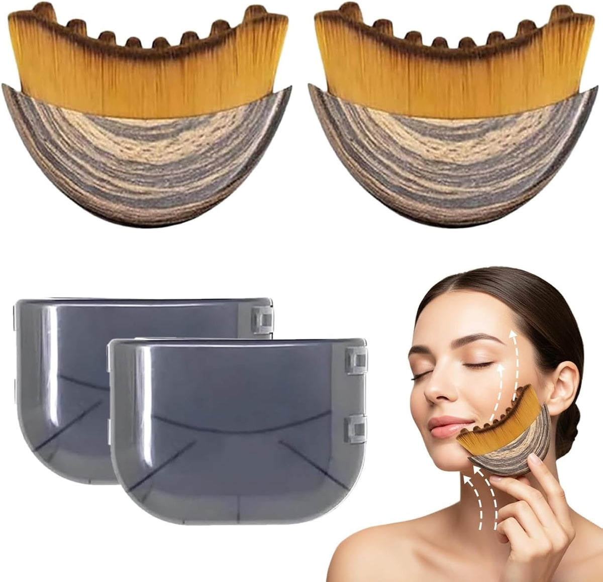 Liwraa Premium Facial Lymphatic Contour Brush front view showing ergonomic wooden handle and soft white bristles.