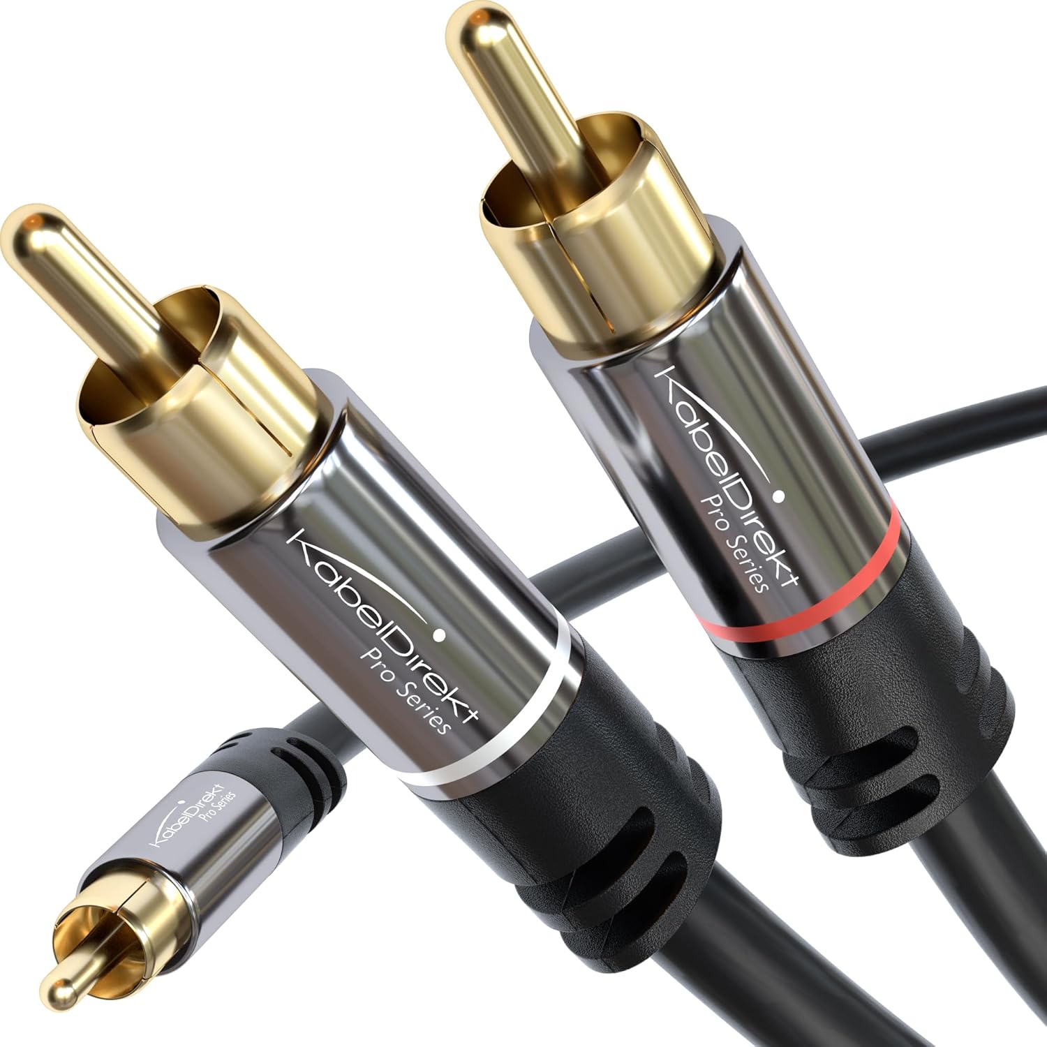 KabelDirekt RCA Phono Y Cable front view showing gold plated male connectors
