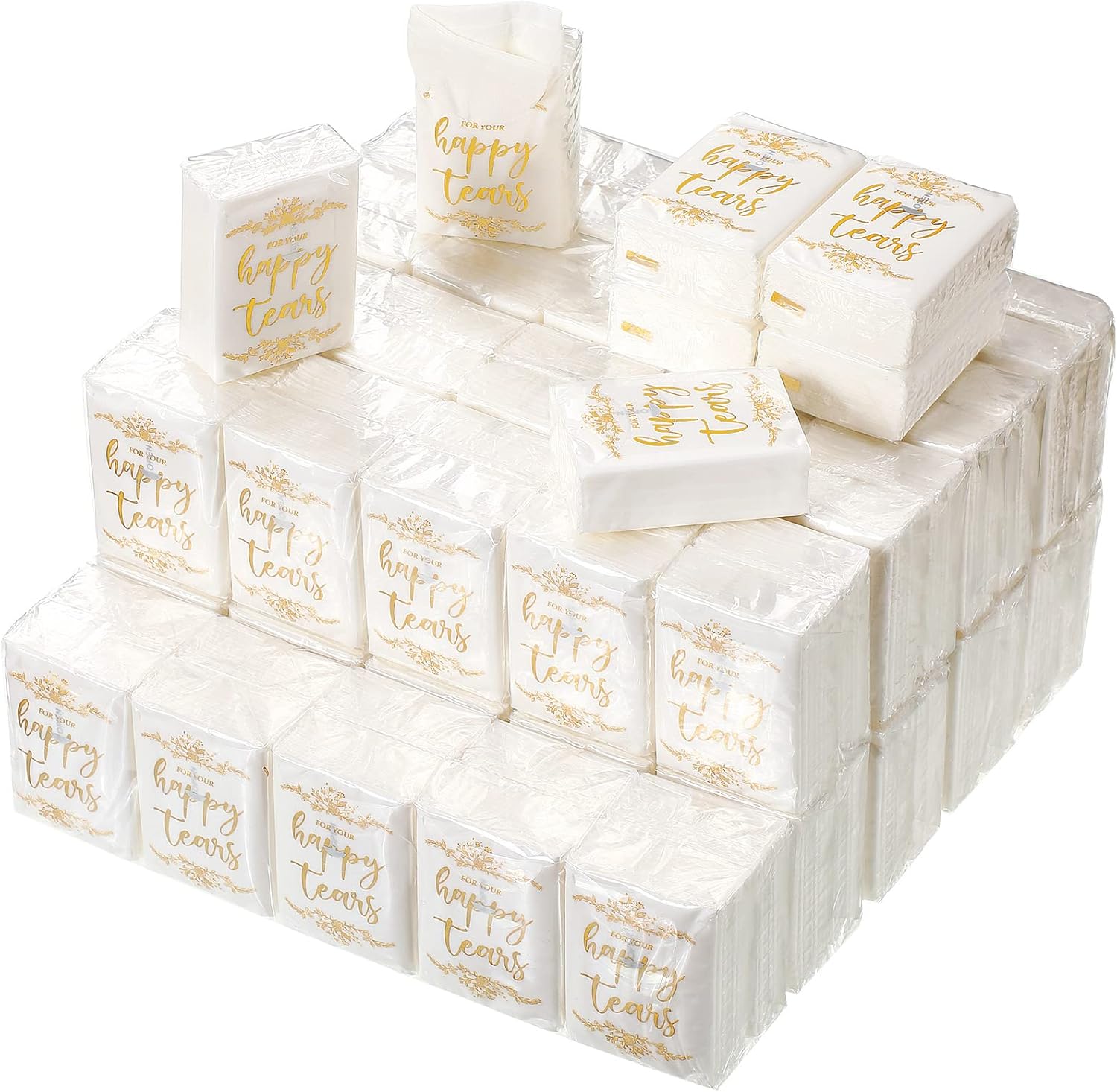 Geyee wedding tissues hundred pack front view of premium individual pocket travel facial packets for guests