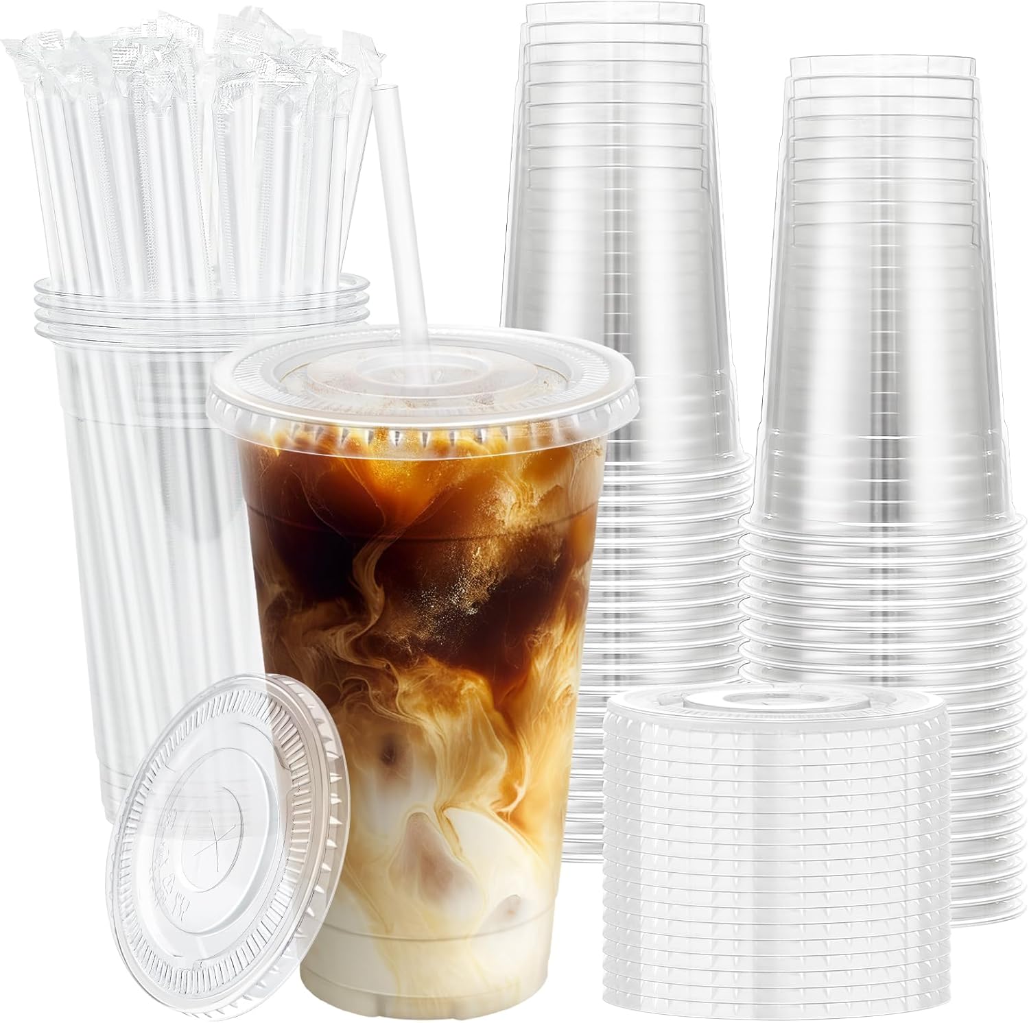Lamosi 100 Pack 20 Fluid Ounce Clear Plastic Cups Front View