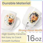 Tlence earthenware mugs displaying colorful floral patterns