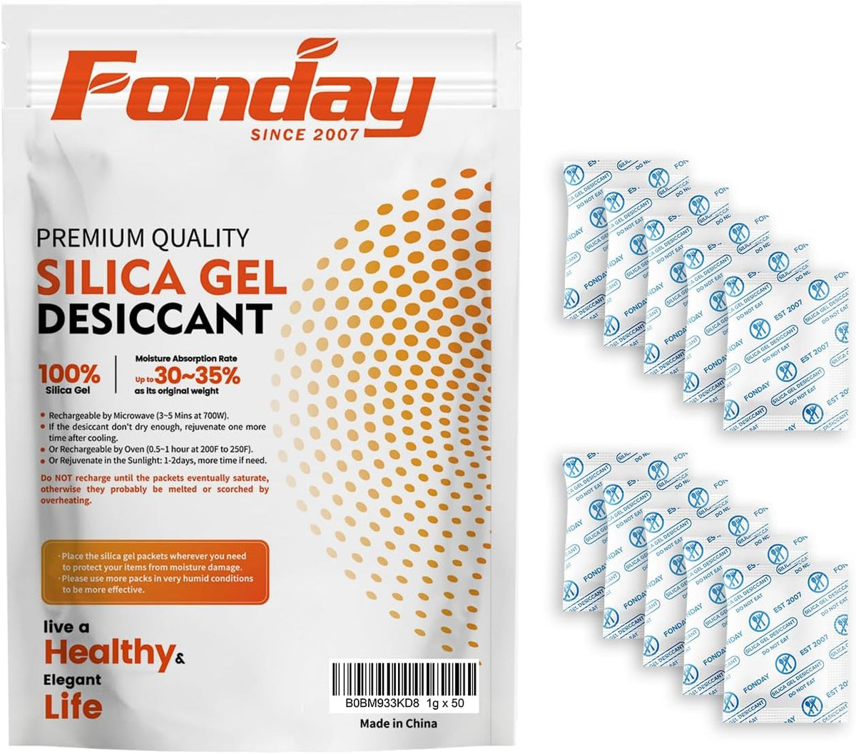1 Gram 100 Packets Fonday Food Grade Silica Gel Desiccant Packs | Premium silica beads absorb moisture effectively, keeping snacks, jerky, spices & vitamins dry and fresh - Image 12