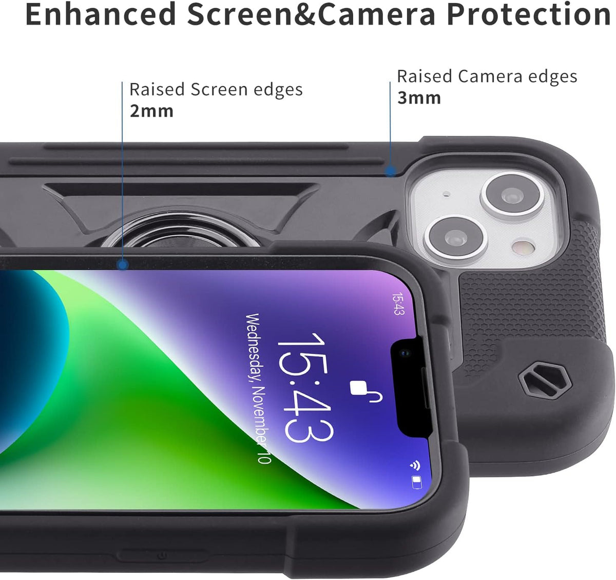 Cookiver rugged case featuring raised bezels for screen and camera protection