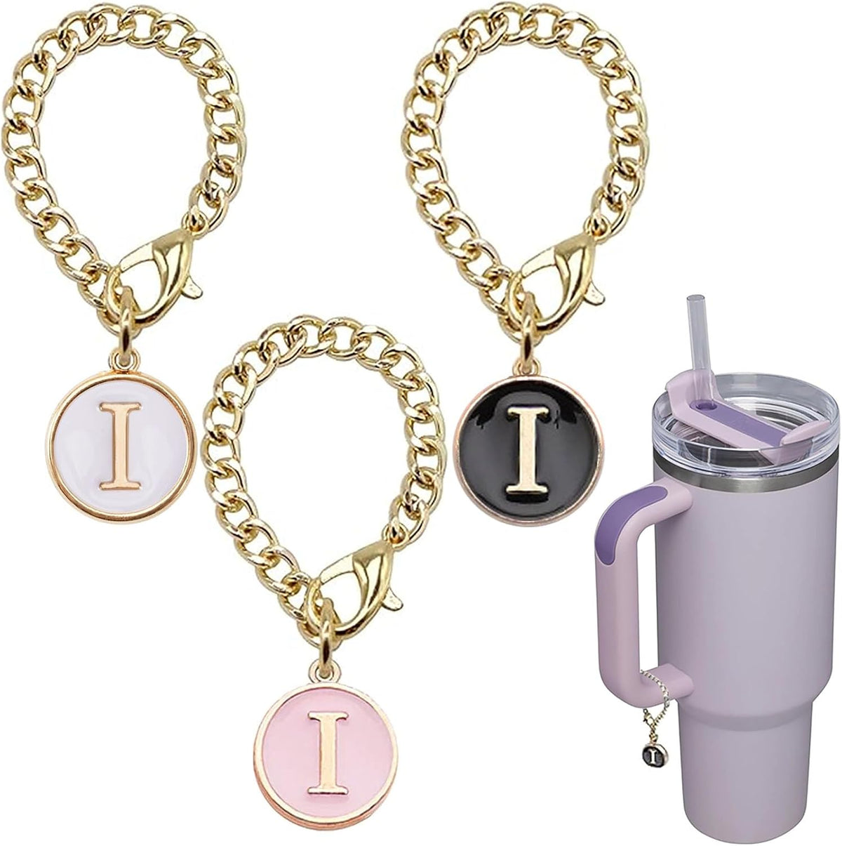 Letter Charm Accessories for Stanley Cup, 3Pcs Initial Chain Water Bottle Handle Name Id Charm for Tumbler Cups-M - Image 13