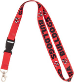 Black University of Georgia lanyard with detachable plastic snap buckle