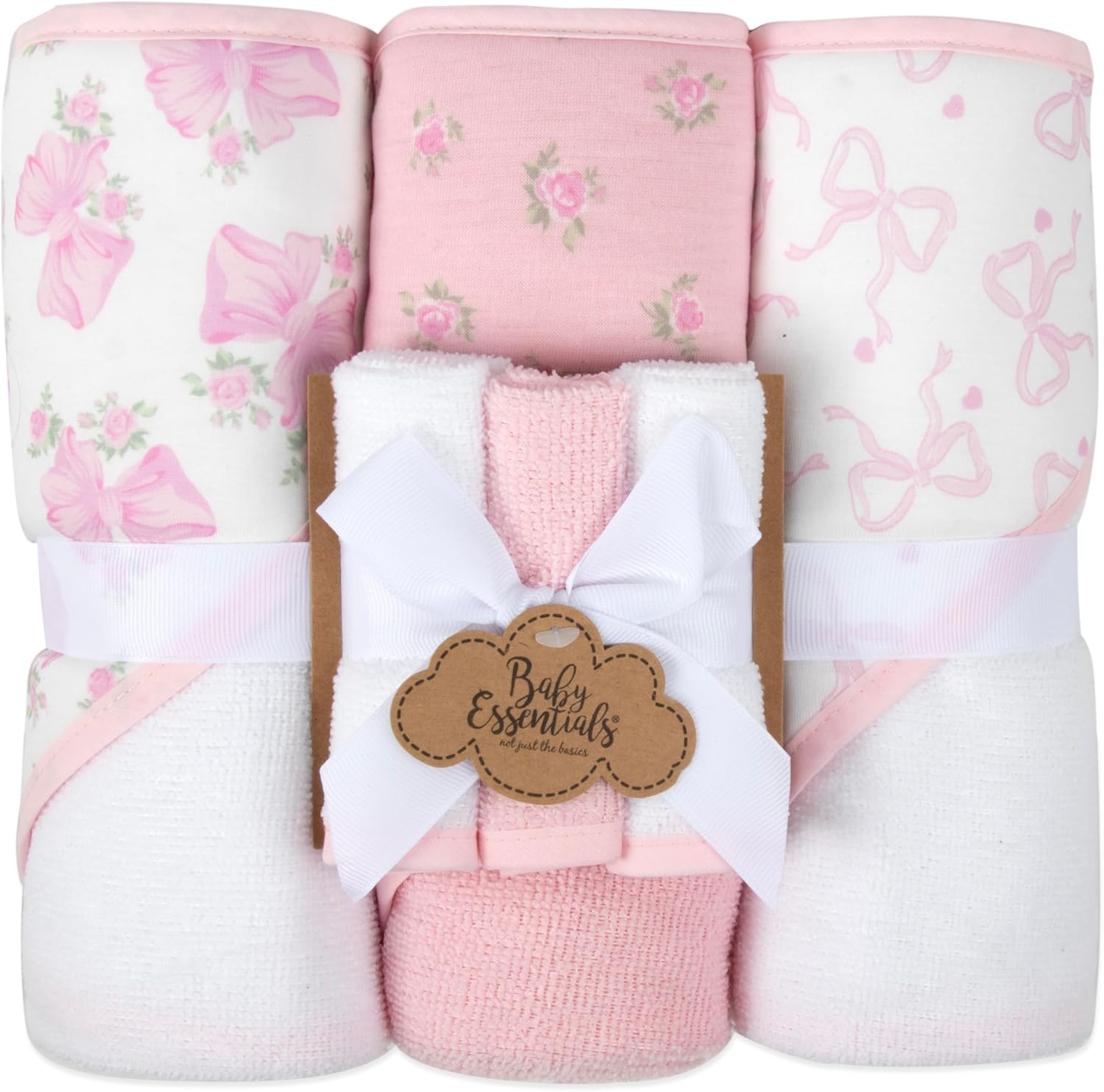 Baby Essentials hooded bath towel and washcloth set front view