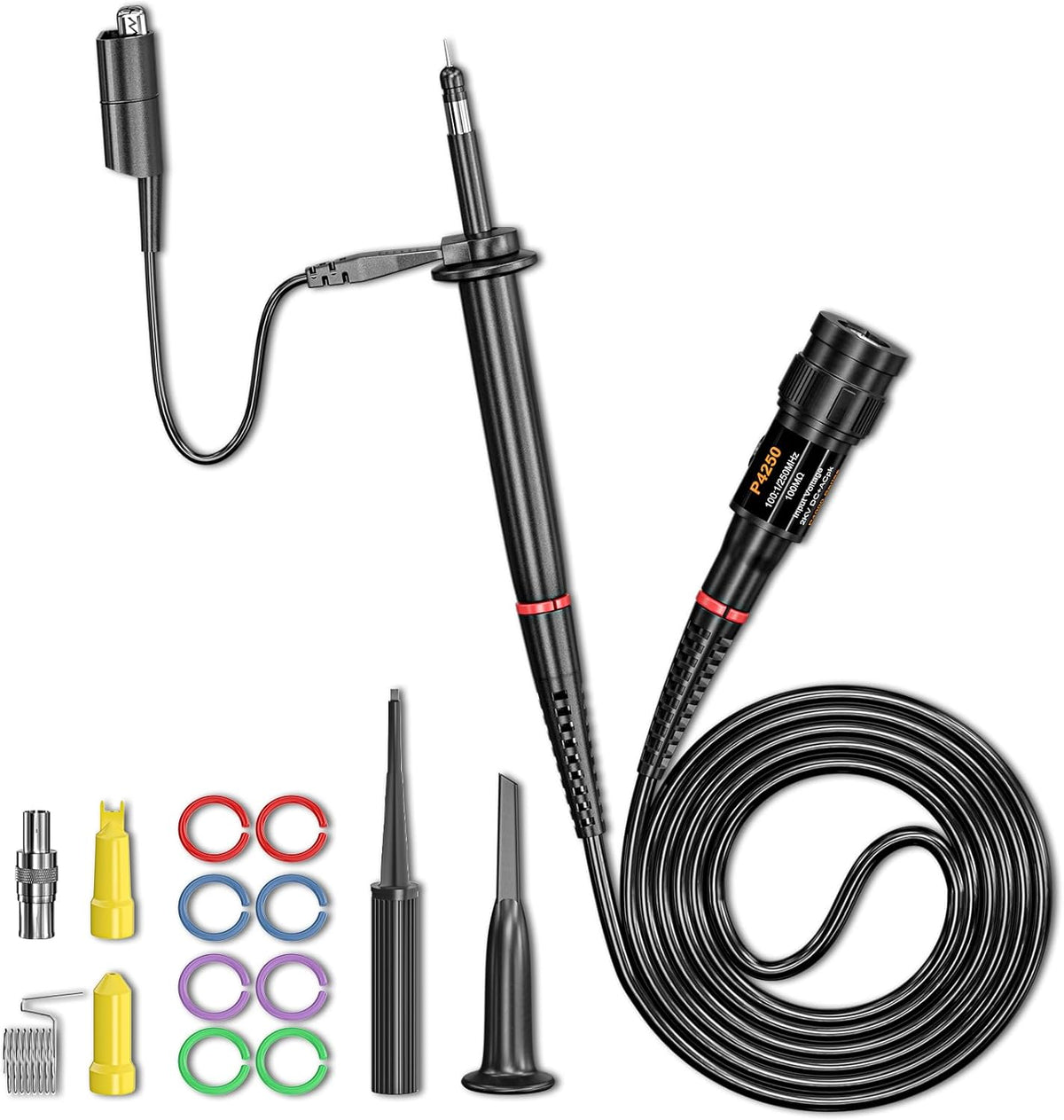 Goupchn High Voltage Oscilloscope Probe P4250 100:1 2KV 250MHz Alligator Crocodile Clip BNC Test Lead with Accessory Kit - Image 1
