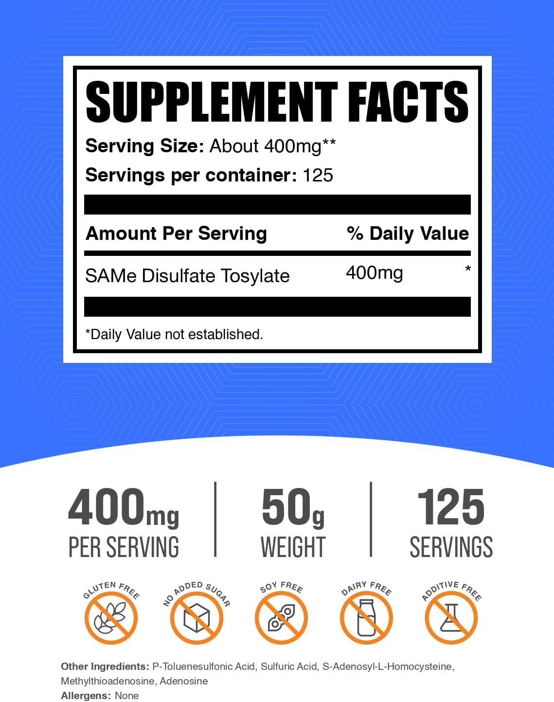 BulkSupplements SAM-e powder 50 gram packaging label detail