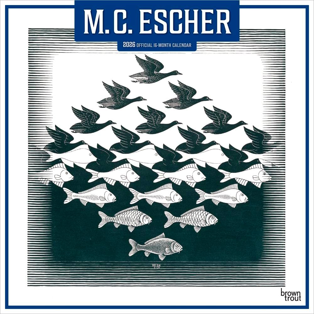 M.C. Escher OFFICIAL | 2026 12 x 24 Inch (Hanging) Monthly Square Wall Calendar | Plastic-Free | BrownTrout | Music Entertainment Songwriting - Image 1