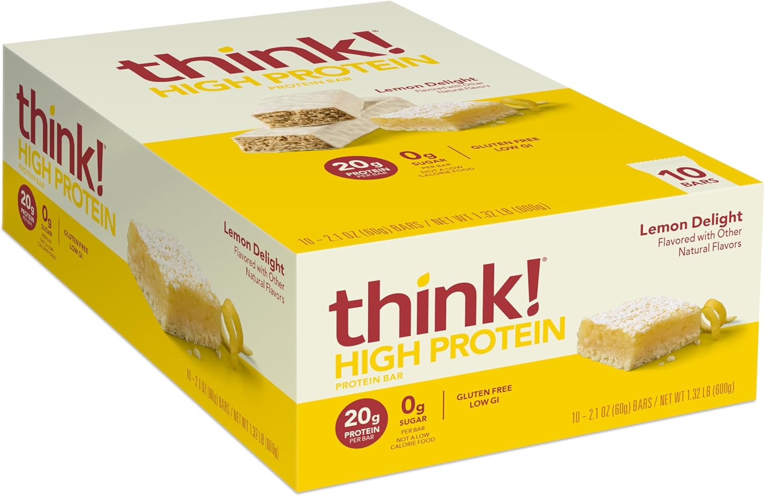 think! Protein Bars, High Protein Snacks, Gluten Free, Kosher Friendly, Lemon Delight, Nutrition Bars, 2.1 Oz per Bar, 10 Count (Packaging May Vary) - Image 1