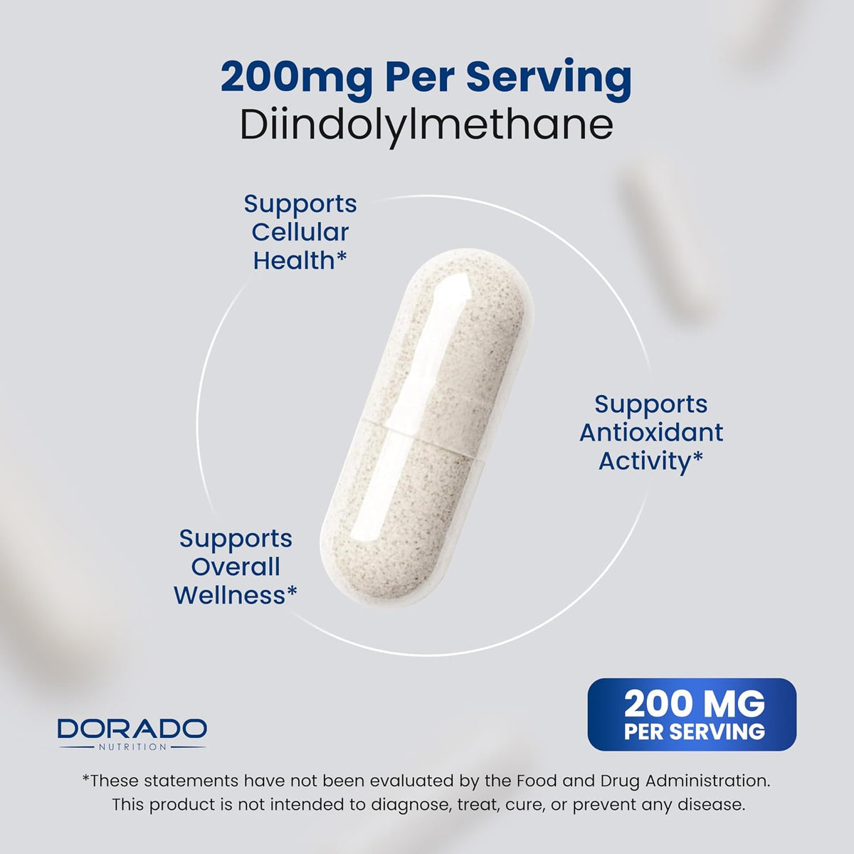 Dorado Nutrition DIM bottle side view showing ingredients