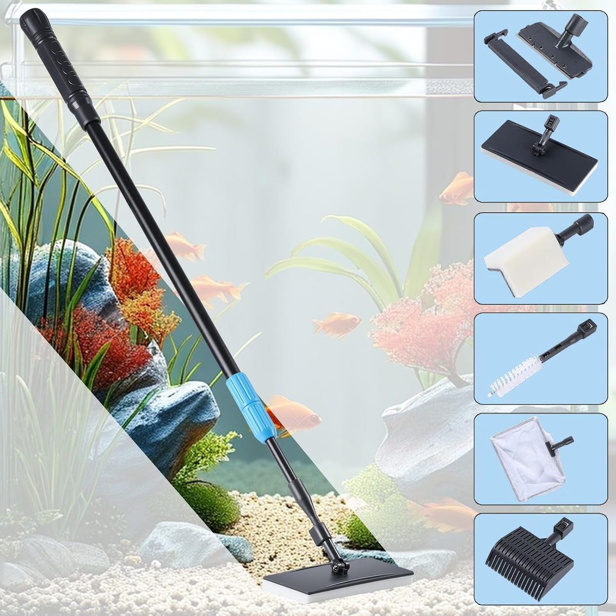 AquaMiracle imported aquarium maintenance kit packaging and contents layout