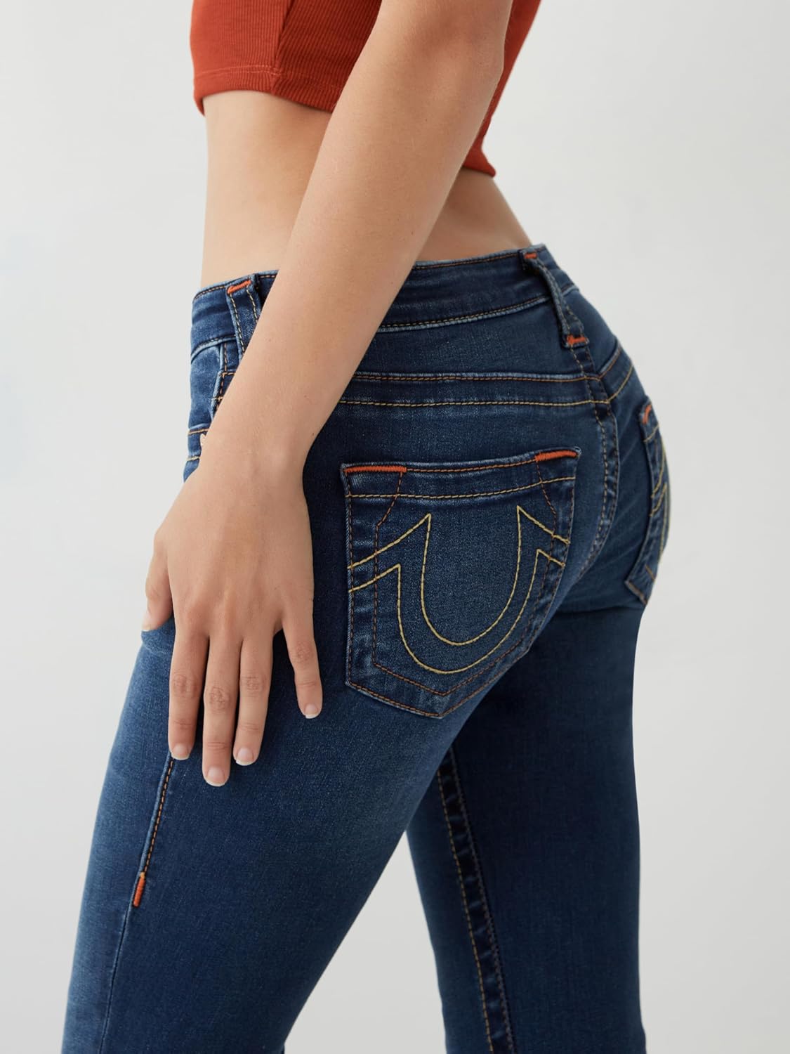 True Religion women's Stella skinny jean back view with horseshoe pockets