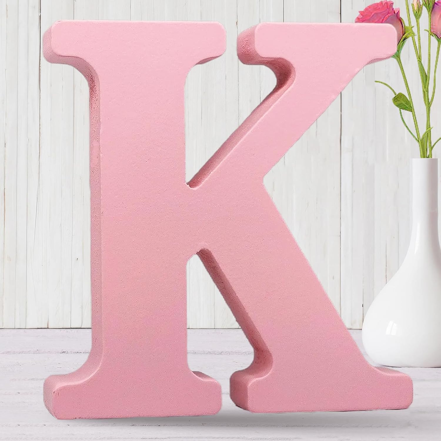 AOCEAN 8 inch pink wood letter K front view for personalized wall decor crafts