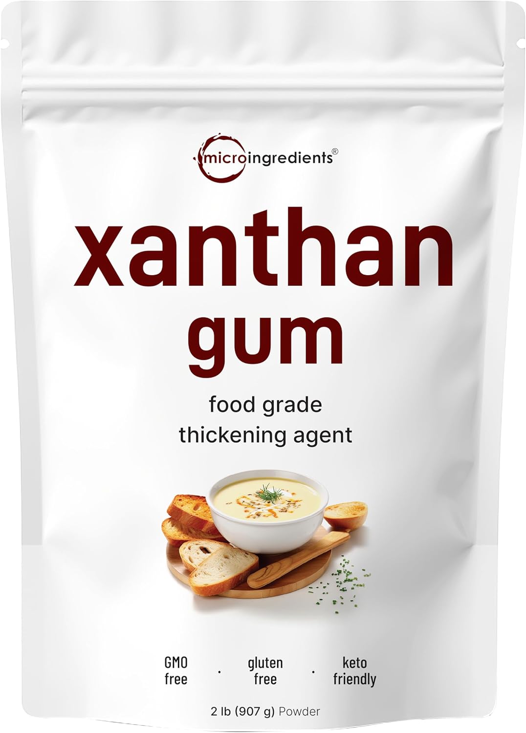 Micro Ingredients xanthan gum powder front view bulk pouch packaging