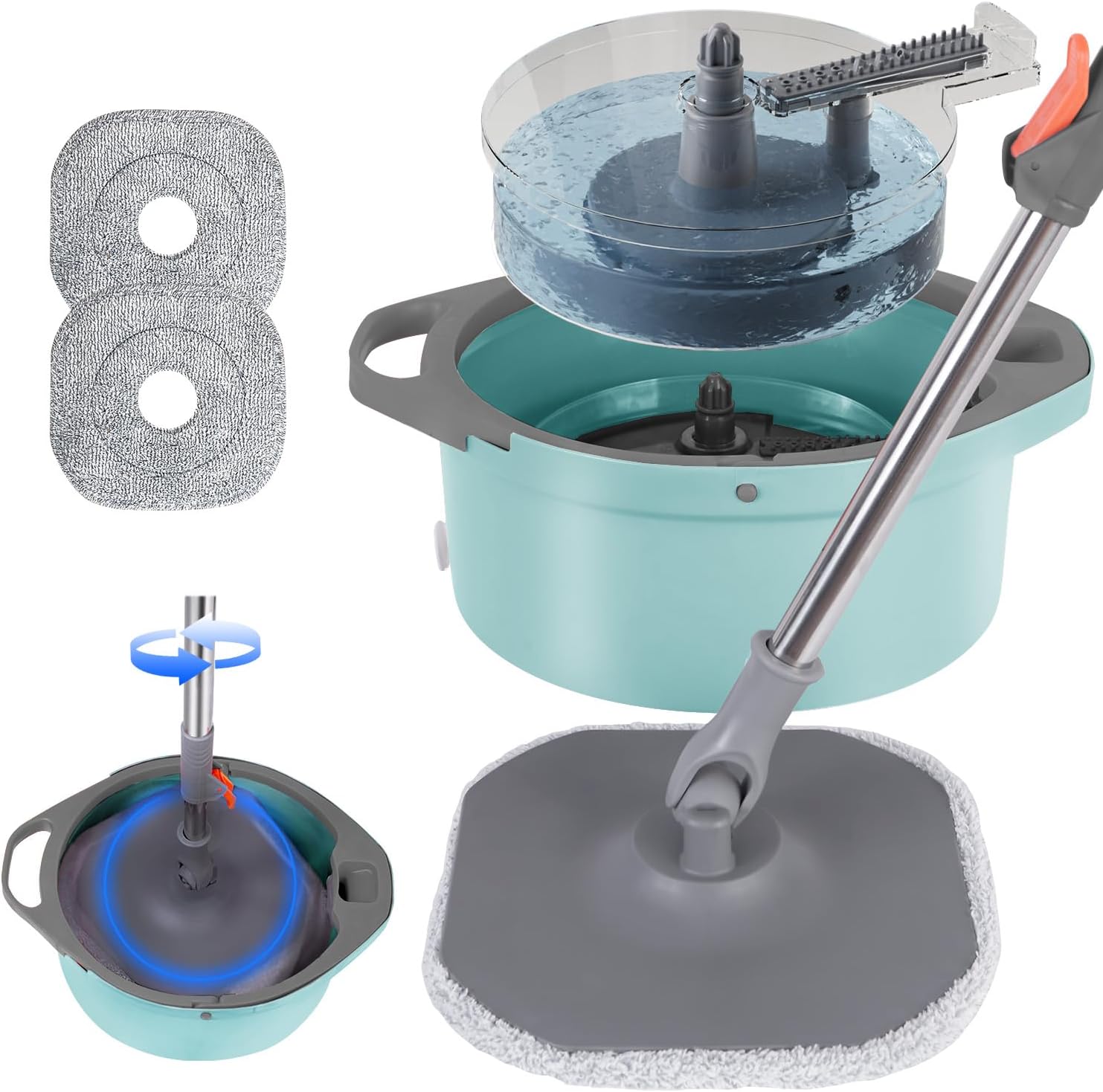 WENGROU Spin Mop and Bucket System front view showing dual water separation
