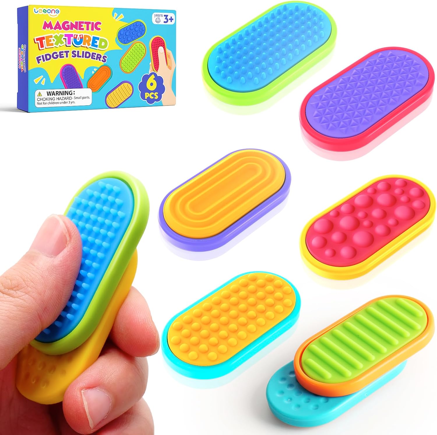 LESONG sensory fidget magnet toys front view showcasing colorful silicone magnetic sliders.