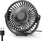 Edvision USB Desk Fan front view showcasing the black compact five inch aerodynamic frame and mesh grille.