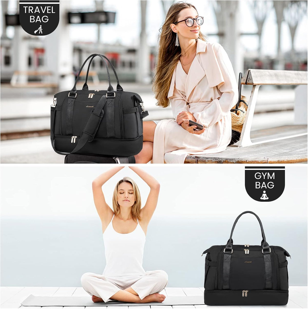 LOVEVOOK travel bag interior layout and multiple pockets