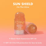 Kopari sun shield sunscreen stick open cap texture display