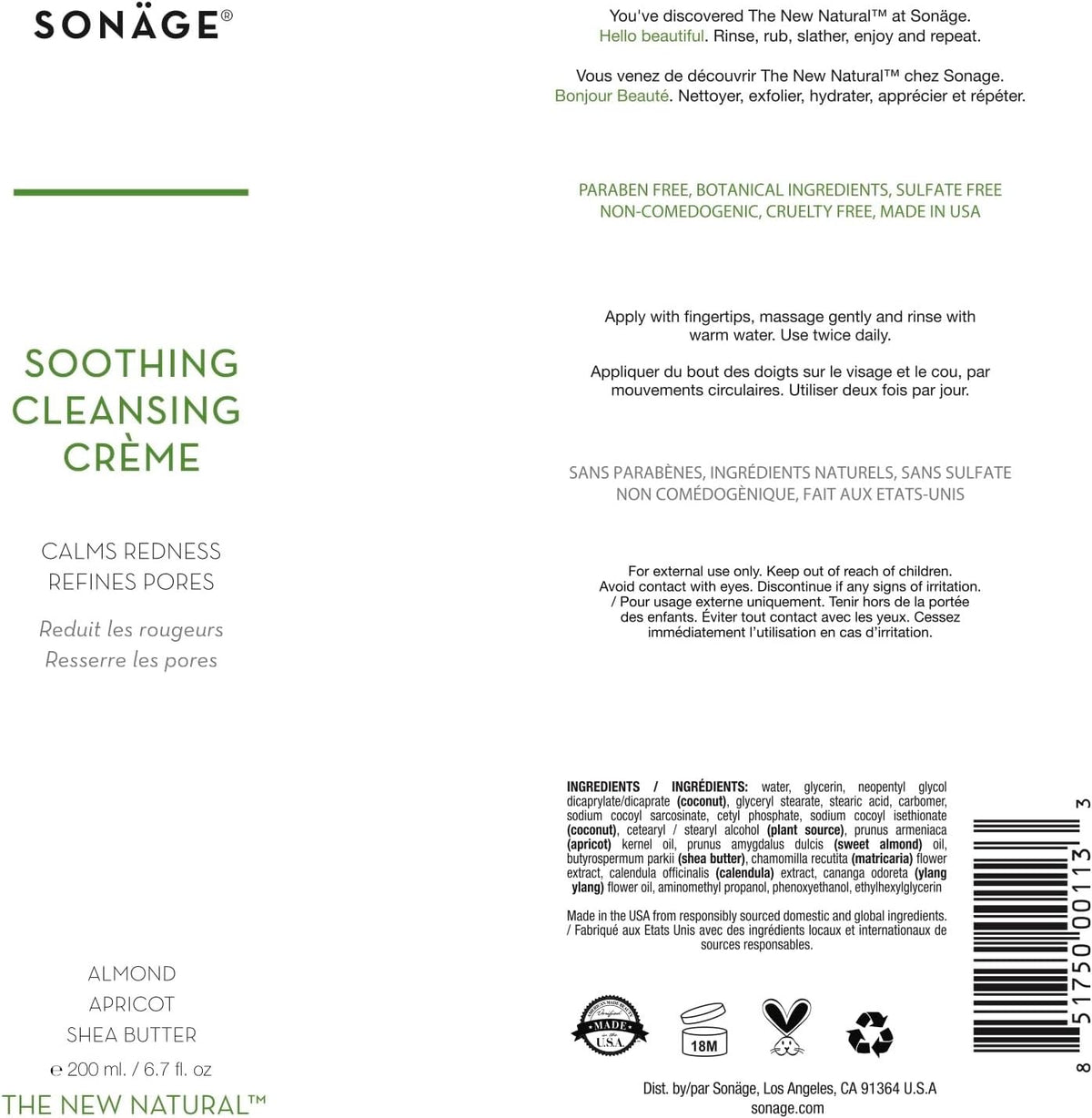 Sonage Soothing Cleansing Creme sensitive skin application