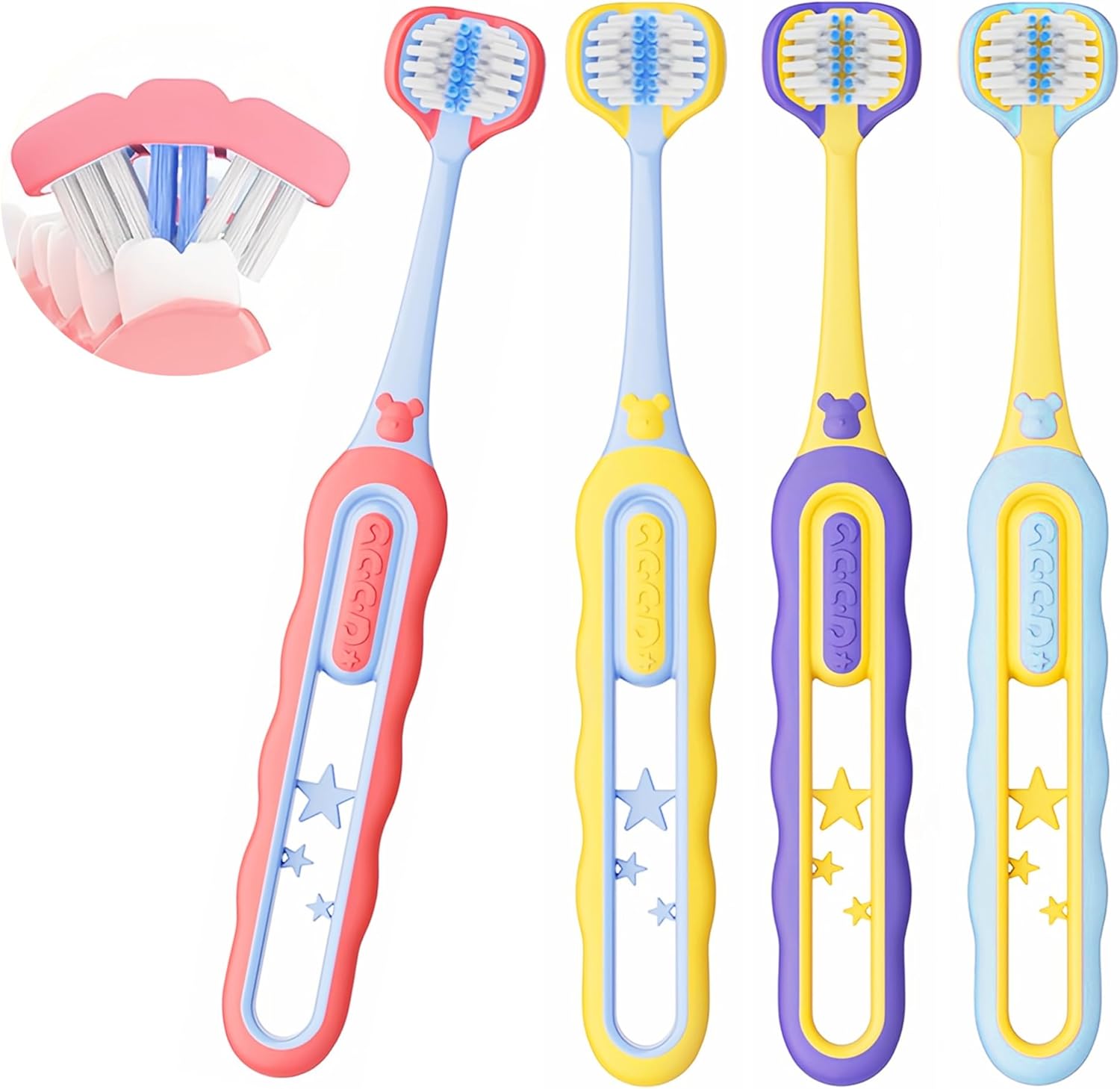 Panimosi Toddler Toothbrush 4 Pack front view showing vibrant colors.